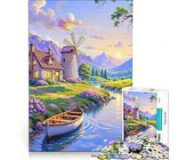 Puzzle da 1000 pezzi per adulti con paesaggio pittoresco mulino a vento e fiume Un gioco rilassante divertente e spiritoso ideale come regalo 50x75cm
