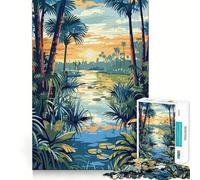 Puzzle da 1000 pezzi per adulti con paesaggio tropicale fluviale al tramonto, taglio preciso, divertente gioco di logica, svago e attività per compleanno (38x26cm)