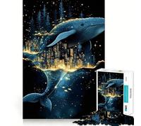 Puzzle da 1000 pezzi per adulti con paesaggio urbano e balene,gioco di memoria divertente,componenti robusti e ben rifiniti, alleviare lo stress (38x26cm)