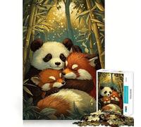Puzzle da 1000 pezzi per adulti con panda e panda rossi che sonnecchiano, sfida mentale, divertimento assicurato, taglio di qualità, (38x52cm)