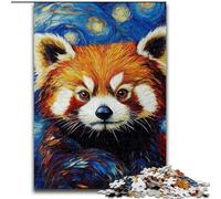 Puzzle da 1000 pezzi per adulti con panda rosso e cielo notturno in legno per il divertimento in famiglia durante i compleanni e le feste di Natale,50x75cm,coinvolgente attività di gioco