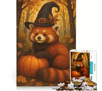 Puzzle da 1000 pezzi per adulti con panda rosso strega e zucca gioco rilassante taglio di precisione adatto per la decorazione della scrivania 38x26cm