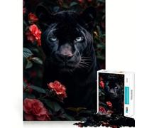 Puzzle da 1000 pezzi per adulti con Pantera Nera tra le Rose,decorazione a incastro,gioco educativo,gioco di pace,attività per compleanno 50x75cm