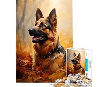 Puzzle da 1000 pezzi per adulti con pastore tedesco in autunno gioco per famiglie giocattolo stimolante ottimo regalo e antistress (dimensioni 38x52cm)