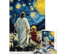 Puzzle da 1000 pezzi per adulti con pastorello e bambino nella notte stellata Gioco educativo decorazione perfetta giocattolo divertente per ridurre lo stress (38x26cm)