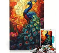 Puzzle da 1000 pezzi per adulti con pavone e vetrata artistica gioco rilassante decorazione per la casa ideale come regalo per tutta la famiglia 38x52cm
