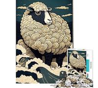 Puzzle da 1000 pezzi per adulti con pecore stile Ukiyo-e giapponese e cinese Gioco per famiglie decorazione murale attività divertenti da fare in casa (dimensioni 50x75cm)