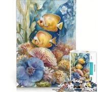 Puzzle da 1000 pezzi per adulti con pesci ad acquerello e barriera corallina Giocattolo educativo per allenare mente e mani Regalo di Natale e compleanno 50x75cm