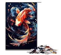 Puzzle da 1000 pezzi per adulti con pesci koi circondati da schizzi in stile gioco puzzle ideale come regalo per tutta la famiglia 75x50 cm