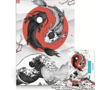 Puzzle da 1000 pezzi per adulti con pesci koi e onda Yin Yang un gioco rilassante divertente e spiritoso ideale come regalo 38x26cm