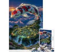 Puzzle da 1000 pezzi per adulti con pesci koi su un'isola galleggiante Gioco divertente per tutta la famiglia giocattolo educativo adatto come decorazione da scrivania (26x38cm)