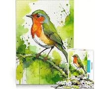 Puzzle da 1000 pezzi per adulti con pettirosso ad acquerello su un ramo giocattolo educativo difficile e stimolante con Babbo Natale 50x75cm