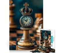 Puzzle da 1000 pezzi per adulti con pezzi degli scacchi,orologio e corona,gioco di abilità mentale divertente e preciso,ideale per momenti di relax e come regalo di Natale (38x26cm)
