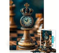Puzzle da 1000 pezzi per adulti con pezzi degli scacchi,orologio e corona,taglio netto,gioco creativo per risolvere problemi,divertente gioco per il tempo libero,decorazione artistica natalizia