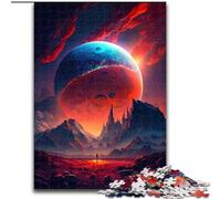 Puzzle da 1000 pezzi per adulti con pianeti e montagne colorate, in legno, idea regalo per le feste, opera d'arte umoristica, opera d'arte dettagliata 50x75cm per compleanno, festa, Natale, Halloween