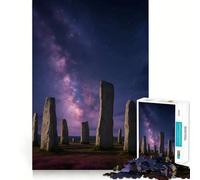 Puzzle da 1000 pezzi per adulti con pietre di Callanish sotto la Via Lattea,pezzi ben definiti,gioco di abilità mentale,divertimento e relax,scena natalizia (38x26cm)