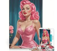 Puzzle da 1000 pezzi per adulti con pin-up dai capelli rosa e vestito rosa gioco rilassante divertente e spiritoso ideale come regalo 50x75cm