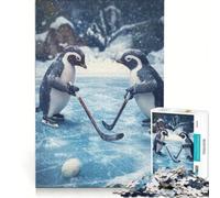 Puzzle da 1000 pezzi per adulti con pinguino che gioca a hockey gioco rilassante assemblaggio di figure lista dei desideri con Babbo Natale 38x26cm