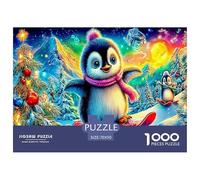 Puzzle da 1000 pezzi per adulti con pinguino che scia: scena invernale con sciarpa e pinguino per tutta la famiglia, regali per uomini, 70x50 cm/1000 pezzi
