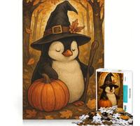 Puzzle da 1000 pezzi per adulti con pinguino strega e zucca in autunno gioco interattivo decorazione da parete adatto anche per la scrivania 38x52cm