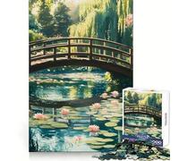 Puzzle da 1000 pezzi per adulti con ponte sullo stagno delle ninfee, ideale per allenare la concentrazione, per un relax informale, con bordi sottili e un regalo di Natale unico (38x52cm)