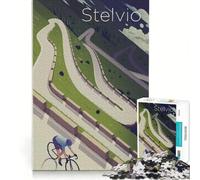 Puzzle da 1000 pezzi per adulti con poster del Passo dello Stelvio in bicicletta gioco divertente analisi e logica adatto per la decorazione della scrivania 38x52cm