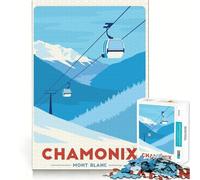 Puzzle da 1000 pezzi per adulti con poster della stazione sciistica di Chamonix Mont Blanc,taglio senza soluzione di continuità,gioco di problem solving,gioco casual,scena natalizia (38x52cm)