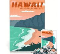 Puzzle da 1000 pezzi per adulti con poster di una spiaggia hawaiana, gioco interattivo, gara di velocità manuale, con pezzi a incastro di forma casuale 50x75cm