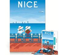 Puzzle da 1000 pezzi per adulti con poster di viaggio di Nizza,Francia,taglio perfetto,gioco divertente che mette alla prova la concentrazione,regalo gratuito,regalo di compleanno (38x26cm)