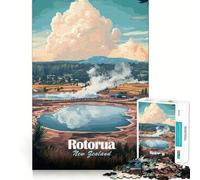Puzzle da 1000 pezzi per adulti con poster di viaggio di Rotorua,Nuova Zelanda Gioco divertente e stimolante per la mente,ideale per momenti di svago e divertimento per compleanni (38x52cm)