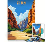 Puzzle da 1000 pezzi per adulti con poster vintage del Parco Nazionale di Zion,gioco di concentrazione mentale,taglio di alta precisione,attività creativa per rafforzare i legami affettivi (50x75cm)