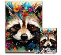 Puzzle da 1000 pezzi per adulti con procione che indossa fiori, puzzle in legno ad alta difficoltà, rompicapo per adolescenti, 50x75CM/19,68x29,52 pollici