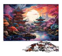Puzzle da 1000 pezzi per adulti con psichedelia colorata nei santuari giapponesi divertente per tutta la famiglia con poster abbinato e foglio di quiz 1000 pezzi (38x26 cm)