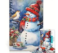 Puzzle da 1000 pezzi per adulti con pupazzo di neve ad acquerello uccellino e tè Gioco educativo di analisi e logica Regalo di compleanno regalo di viaggio 50x75cm