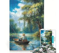 Puzzle da 1000 pezzi per adulti con raffigurazione di un pescatore in barca sul fiume, gioco interattivo, interazione genitore-figlio, ideale come regalo per tutta la famiglia 50x75cm