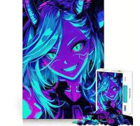 Puzzle da 1000 pezzi per adulti con ragazza anime blu,bordi ben definiti,giocattolo per allenare la mente,divertimento rilassante,decorazione natalizia 38x26cm