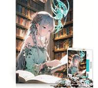 Puzzle da 1000 pezzi per adulti con ragazza anime che legge in biblioteca, gioco interattivo, allena la mente e la mano, ogni pezzo è unico 38x26cm