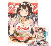Puzzle da 1000 pezzi per adulti con ragazza anime che mangia ramen puzzle Sumi-e per adulti giochi rilassanti regalo per donne interazione genitore-figlio (dimensioni 38x52cm)