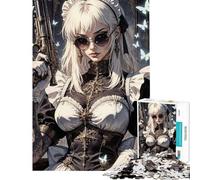 Puzzle da 1000 pezzi per adulti con ragazza anime con pistola e farfalle Gioco divertente e antistress per genitori e figli (dimensioni 50x75cm)