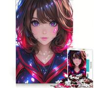 Puzzle da 1000 pezzi per adulti con ragazza anime dagli occhi viola, gioco educativo, gara di velocità manuale, ideale come regalo per tutta la famiglia 38x52cm