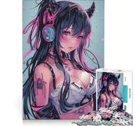 Puzzle da 1000 pezzi per adulti con ragazza anime dalle corna rosse gioco interattivo decorazione da parete adatto per la decorazione della scrivania 38x26cm
