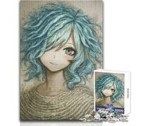 Puzzle da 1000 pezzi per adulti con ragazza anime e ritratto di capelli blu, modello di assemblaggio, gioco educativo, ottimo regalo per i giochi (dimensioni 38x26cm)