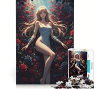 Puzzle da 1000 pezzi per adulti con ragazza anime in un roseto, gioco interattivo, allena la mente e la manualità, ogni pezzo è unico 38x52cm