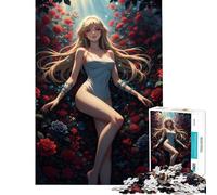 Puzzle da 1000 pezzi per adulti con ragazza anime in un roseto sfida educativa antistress gioco educativo adatto a persone dai 14 anni in su (38x52cm)