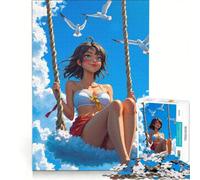 Puzzle da 1000 pezzi per adulti con ragazza anime sull'altalena, decorazione da parete, difficile, compleanno e Natale 50x75cm