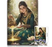 Puzzle da 1000 pezzi per adulti con ragazza che versa acqua nello stagno di loto, decorazione per la casa, giocattoli fai da te per bambini dai 14 anni in su (dimensioni 38x52cm)