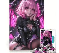 Puzzle da 1000 pezzi per adulti con ragazza demone dai capelli rosa in stile anime giochi per famiglie divertenti e umoristici un gioco di sfida unico 38x26cm