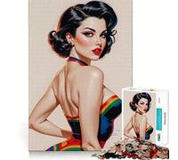 Puzzle da 1000 pezzi per adulti con ragazza mora pin-up arcobaleno,taglio preciso,divertente gioco di logica,svago e attività per compleanno (50x75cm)