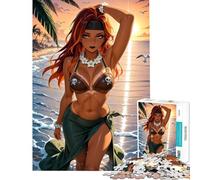 Puzzle da 1000 pezzi per adulti con ragazza pirata su spiaggia tropicale Difficile e stimolante migliora la memoria antistress Adatto a partire dai 14 anni (38x52cm)