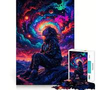 Puzzle da 1000 pezzi per adulti con ragazza spaziale al neon, bordo fine, gioco cognitivo, giocattolo rilassante, decorazione natalizia da parete (38x52cm)